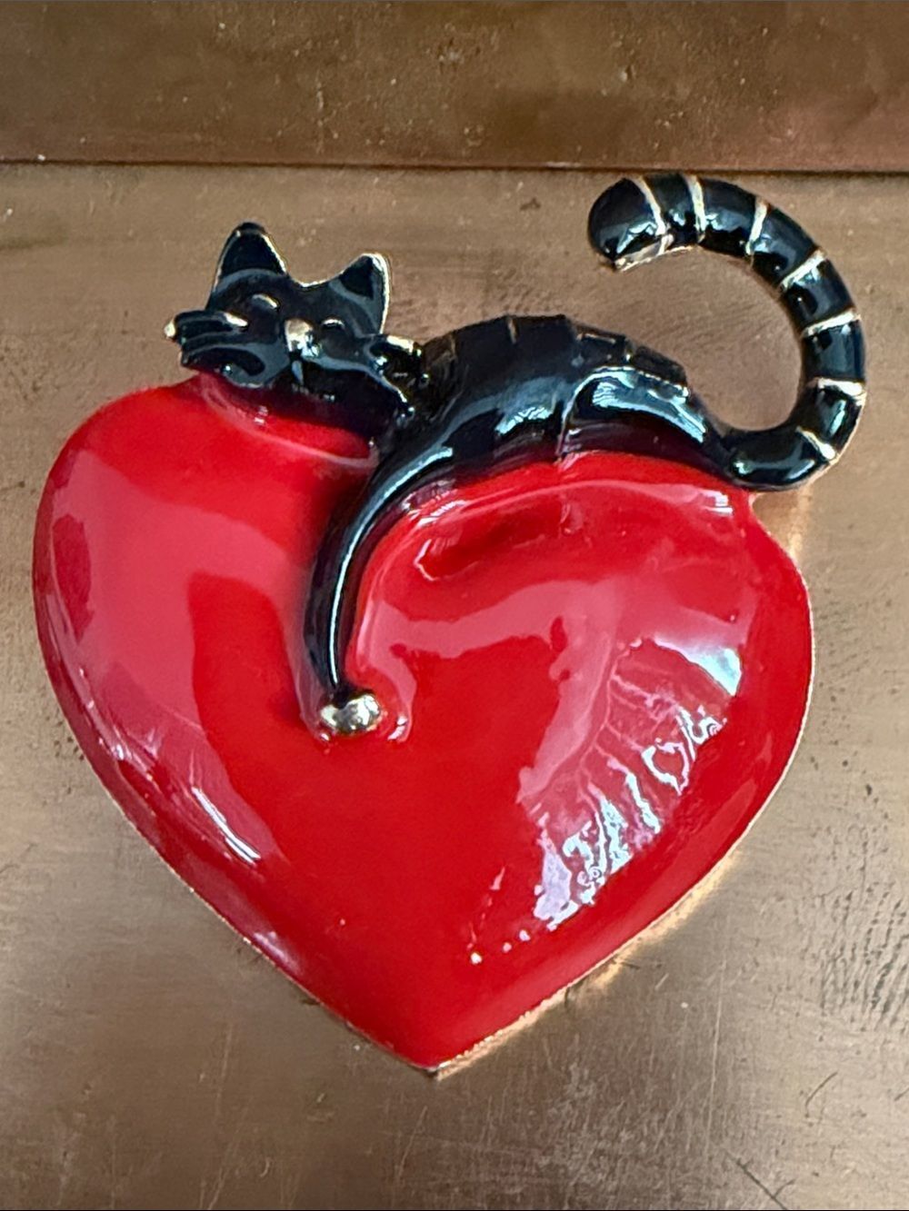 Black Cat on Red Heart Pet Brooch - Vintage Inspired Jewelry Women's Pop Art New